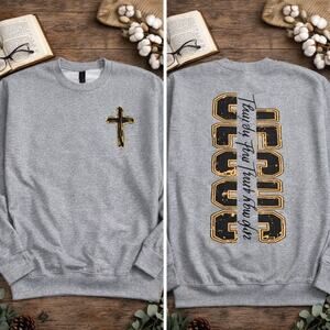 NEW Gildan Faith Over‎ Fear Christian Cross Graphic Sweatshirt Unisex Medium